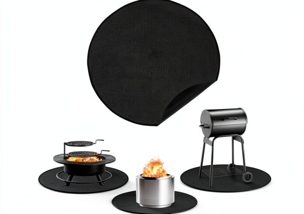 Apipi Fire Pit Mat Fiberglass Heatproof Outdoor Black-0
