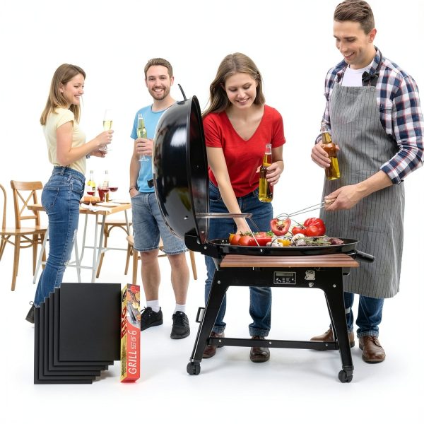Renook Grill Mat Black PTFE Non‑Stick 15.75 x 13 Inch Set of 6-1