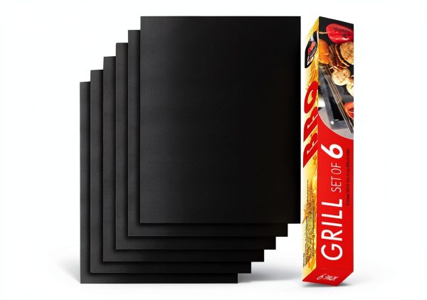 Renook Grill Mat Black PTFE Non‑Stick 15.75 x 13 Inch Set of 6-0