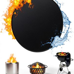 Huchiz Fire Pit Mat Glossy Black 36in Round Protective Silicone Coated-0