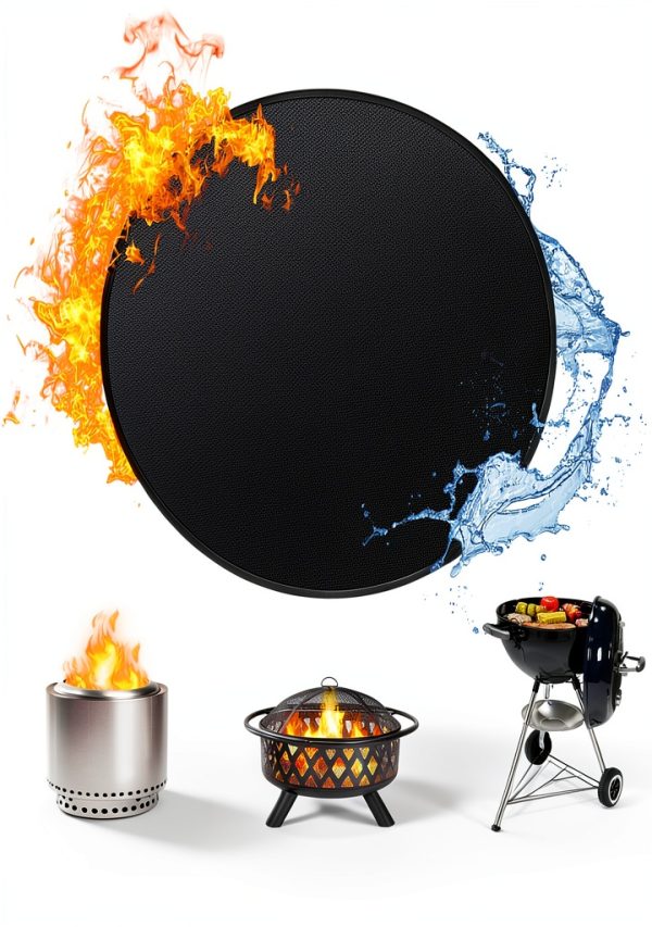 Huchiz Fire Pit Mat Glossy Black 36in Round Protective Silicone Coated-0