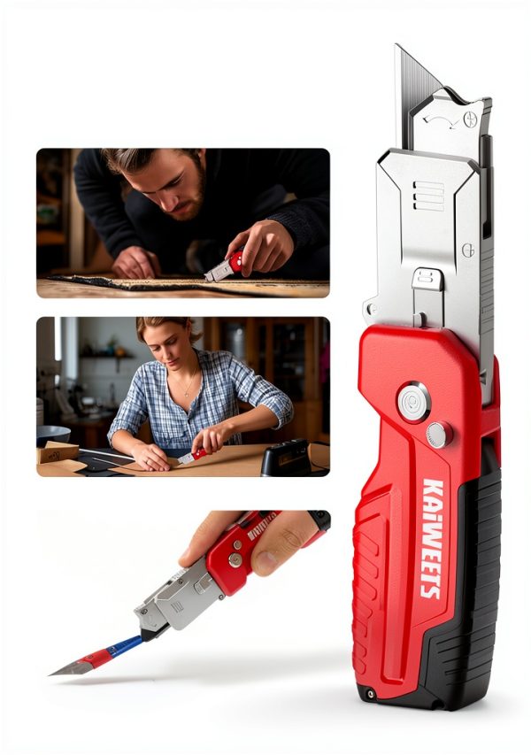 Utility Knife KAIWEETS 2 in 1 Folding Box Cutter with SK2 Blades Red-8