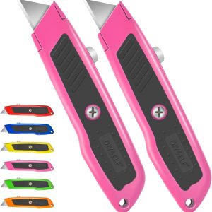 DIYSELF Box Cutter 2-Pack Retractable Heavy Duty Utility Knife Pink-0