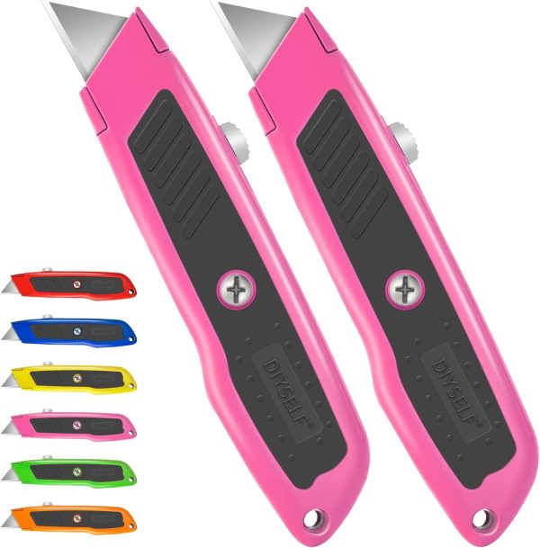 DIYSELF Box Cutter 2-Pack Retractable Heavy Duty Utility Knife Pink-0