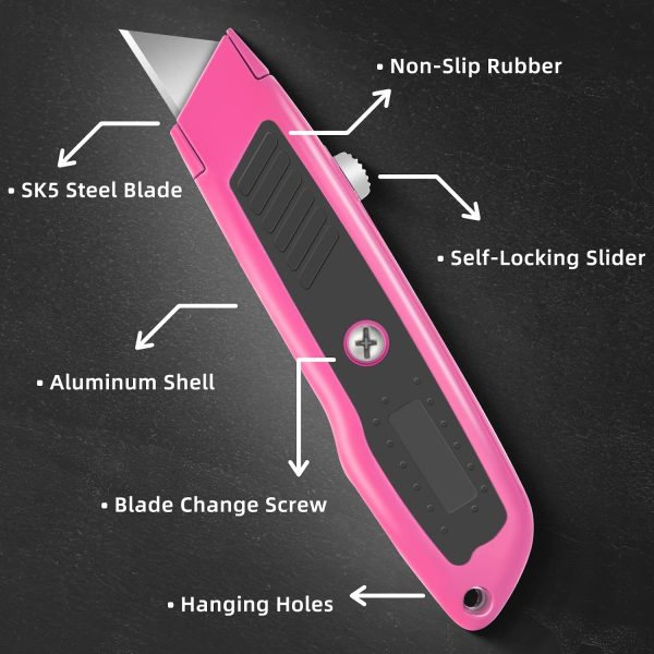 DIYSELF Box Cutter 2-Pack Retractable Heavy Duty Utility Knife Pink-4