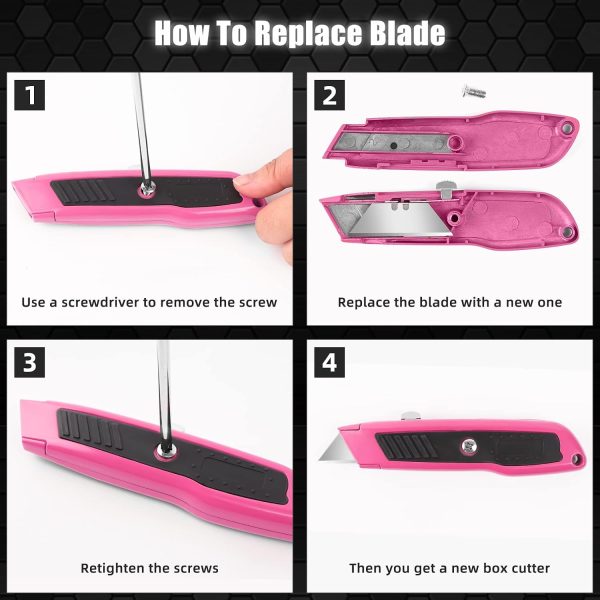 DIYSELF Box Cutter 2-Pack Retractable Heavy Duty Utility Knife Pink-5