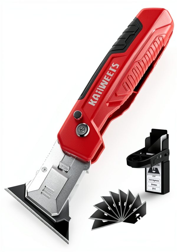 Utility Knife KAIWEETS 2 in 1 Folding Box Cutter with SK2 Blades Red-0